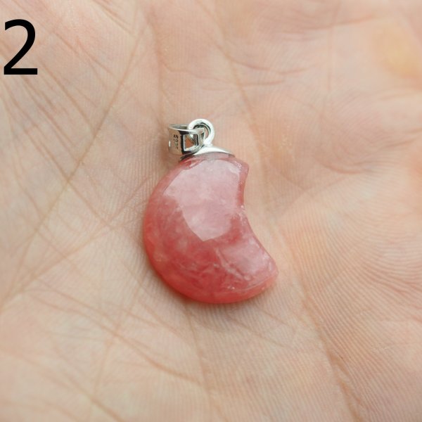 Rodochrozyt i srebro rodowane - zawieszka księżyc