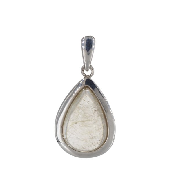 Kwarc Rutylowy ze złotą nitką i srebro rodowane - wisiorek