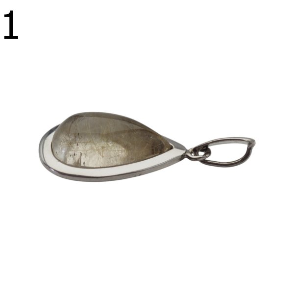 Kwarc Rutylowy ze złotą nitką i srebro rodowane - wisiorek