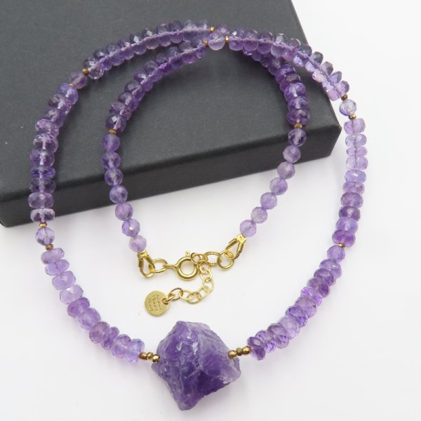 Ametyst w srebrze złoconym - naszyjnik