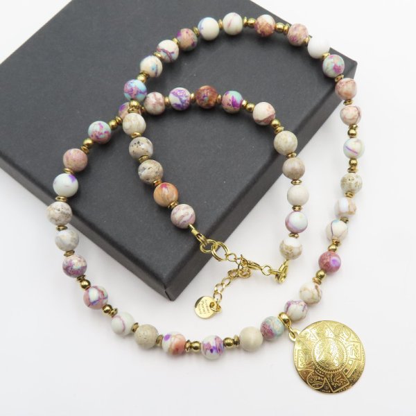 Jaspis i Hematyt w srebrze złoconym  - naszyjnik