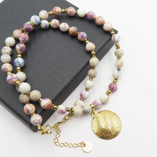 Jaspis i Hematyt w srebrze złoconym  - naszyjnik