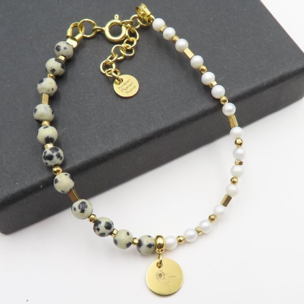 Mix Kamieni i srebro złocone - bransoleta 17,5 cm + regulacja