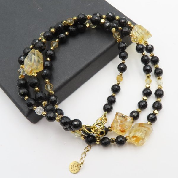 Mix kamieni srebro złocone - długi naszyjnik 