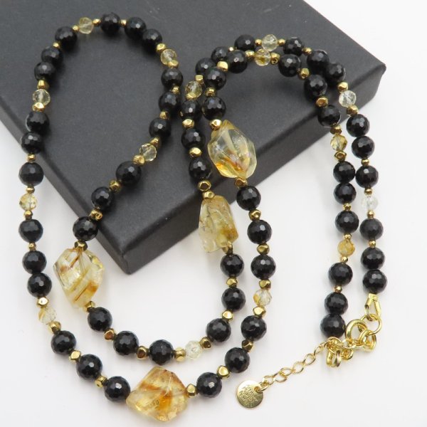 Mix kamieni srebro złocone - długi naszyjnik 