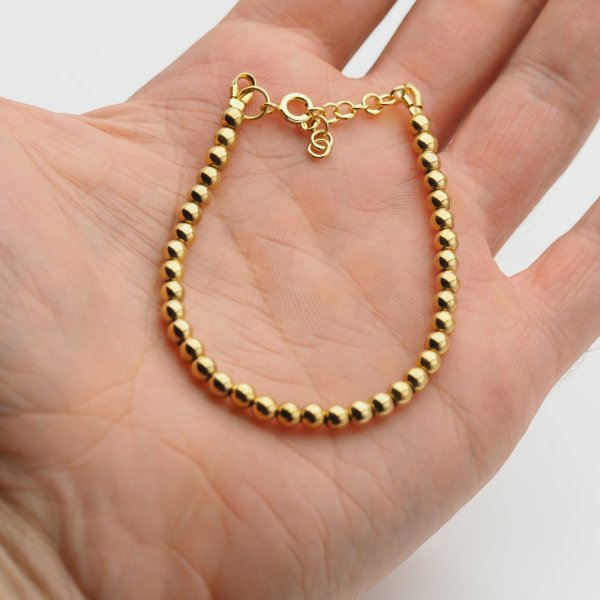 Bransoletka z hematytu pozłacanego 24K – kulki 4 mm, srebro 925 pozłacane