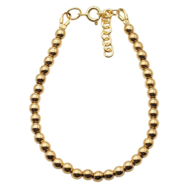 Bransoletka z hematytu pozłacanego 24K – kulki 4 mm, srebro 925 pozłacane