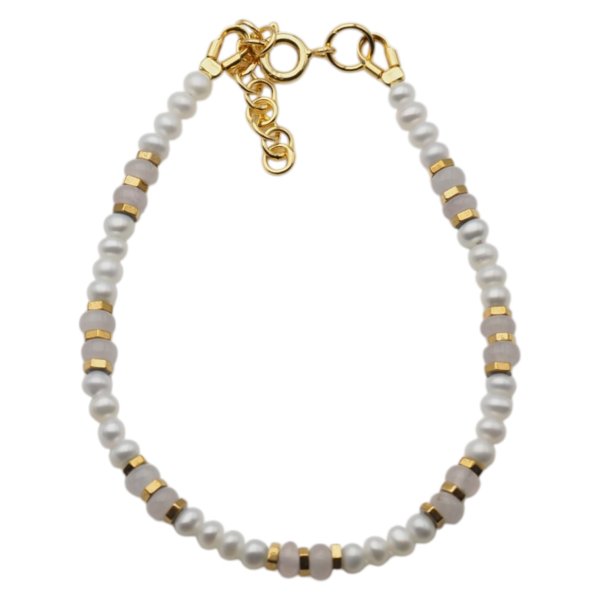 Bransoletka z pereł, kwarcu różowego i złotego hematytu – srebro pozłacane