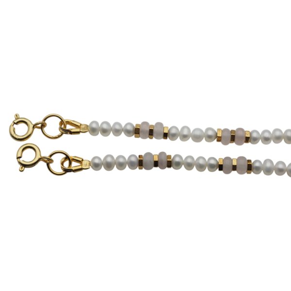 Bransoletka z pereł, kwarcu różowego i złotego hematytu – srebro pozłacane