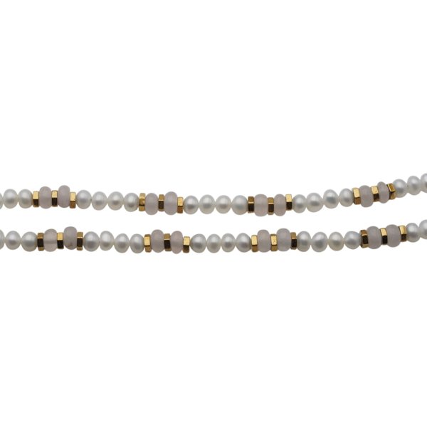 Bransoletka z pereł, kwarcu różowego i złotego hematytu – srebro pozłacane