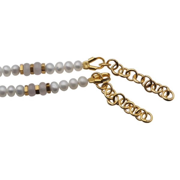 Bransoletka z pereł, kwarcu różowego i złotego hematytu – srebro pozłacane