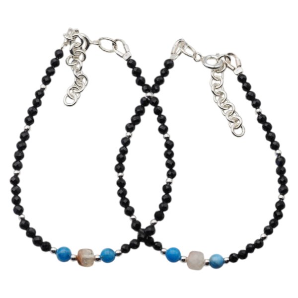 Bransoletka z turmalinem, cytrynem i apatytem – srebro 925, hematyt