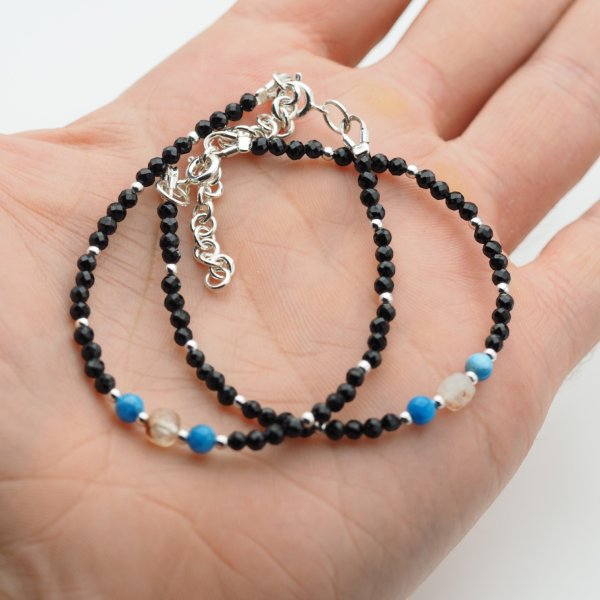 Bransoletka z turmalinem, cytrynem i apatytem – srebro 925, hematyt