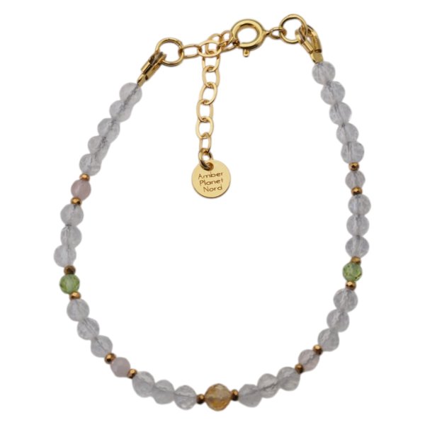 Bransoletka z cytrynu, kryształu górskiego i kwarcu różowego – srebro pozłacane 925