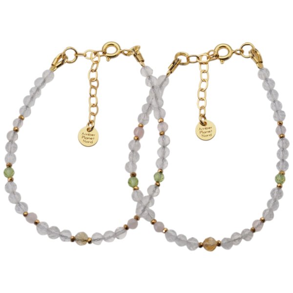 Bransoletka z cytrynu, kryształu górskiego i kwarcu różowego – srebro pozłacane 925