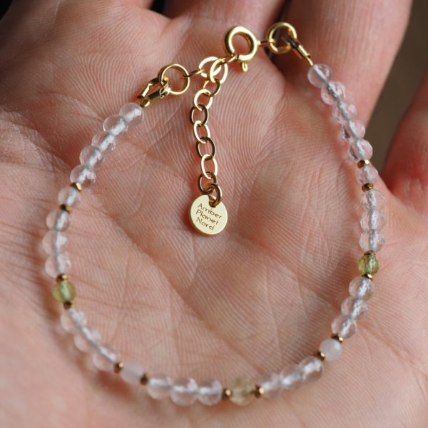 Bransoletka z cytrynu, kryształu górskiego i kwarcu różowego – srebro pozłacane 925