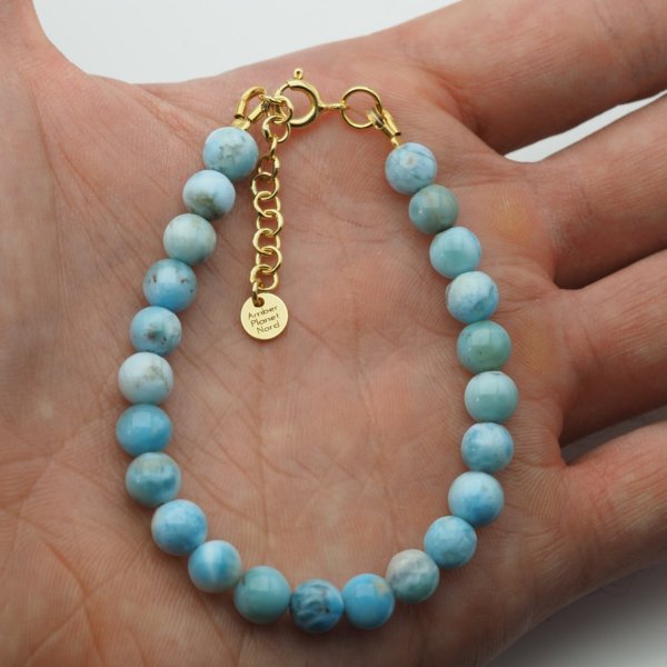 Bransoletka z larimaru na lince – srebro pozłacane 925