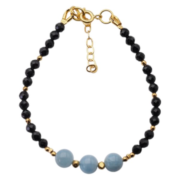 Bransoletka z turmalinem i akwamarynem – złoty hematyt, srebro pozłacane 925