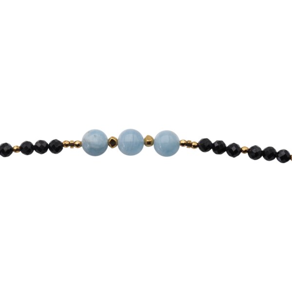 Bransoletka z turmalinem i akwamarynem – złoty hematyt, srebro pozłacane 925