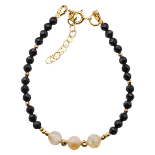 Bransoletka z turmalinem i cytrynem – złoty hematyt, srebro pozłacane 925