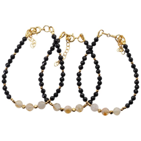 Bransoletka z turmalinem i cytrynem – złoty hematyt, srebro pozłacane 925