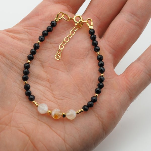 Bransoletka z turmalinem i cytrynem – złoty hematyt, srebro pozłacane 925