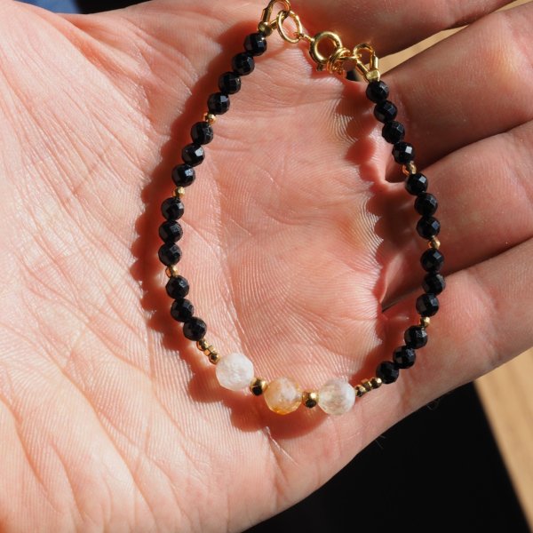 Bransoletka z turmalinem i cytrynem – złoty hematyt, srebro pozłacane 925