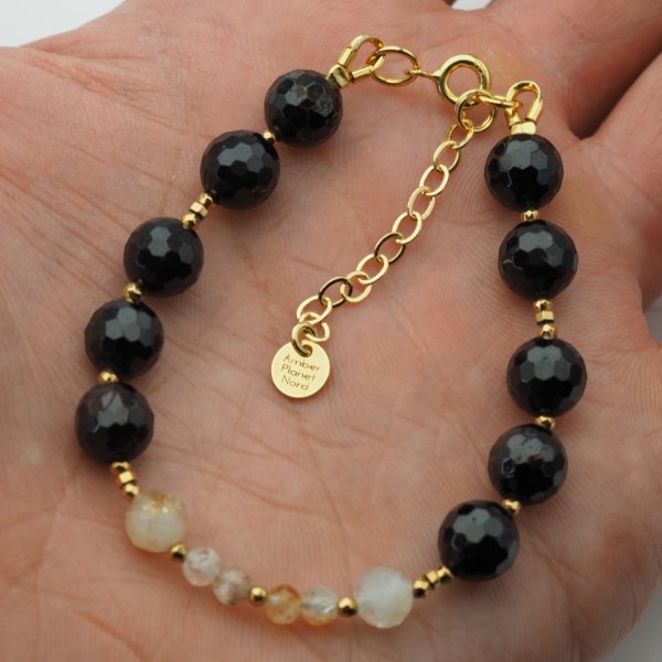 Bransoletka z turmalinem i cytrynem – złoty hematyt, srebro pozłacane 925