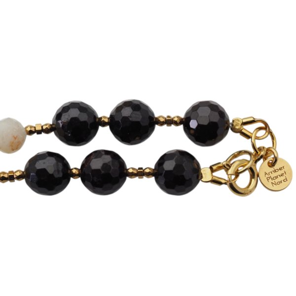 Długi naszyjnik z turmalinem i cytrynem – złoty hematyt, srebro pozłacane 925