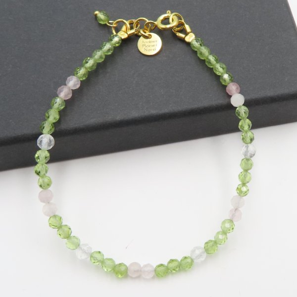 Mix Kamieni i srebro złocone - bransoleta 17,5 cm