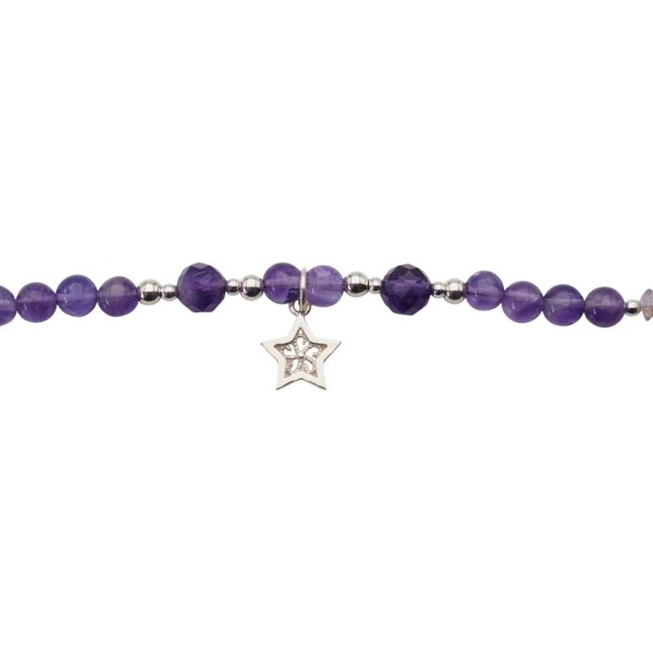 Naszyjnik z ametystem i srebrnym hematytem – gwiazda, srebro 925