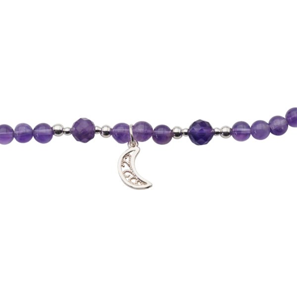 Naszyjnik z ametystem i srebrnym hematytem – księżyc, srebro 925