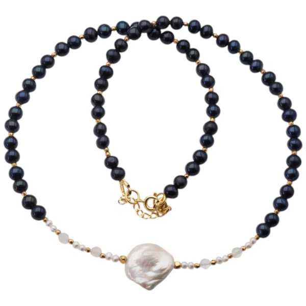 Naszyjnik z pereł hodowlanych i kryształu górskiego – srebro pozłacane 925