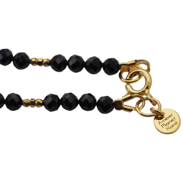 Długi naszyjnik z czarnego turmalinu i surowego cytrynu – srebro pozłacane 925