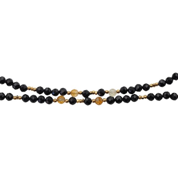 Długi naszyjnik z czarnego turmalinu i surowego cytrynu – srebro pozłacane 925