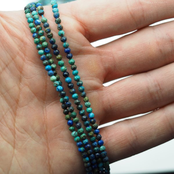 Azuryt fasetowane kulki 3 mm – sznur ok. 38 cm