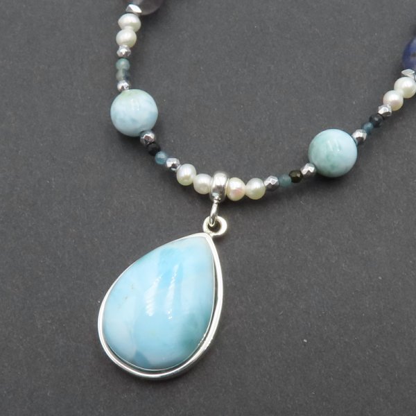 Mix Kamieni i srebro - naszyjnik z zawieszką LARIMAR UNIKAT