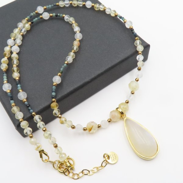 Mix Kamieni i srebro złocone - naszyjnik z zawieszką Kamień Księżycowy UNIKAT