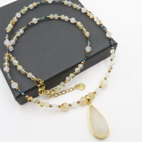 Mix Kamieni i srebro złocone - naszyjnik z zawieszką Kamień Księżycowy UNIKAT