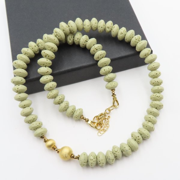 Lawa Wulkaniczna i srebro złocone - naszyjnik