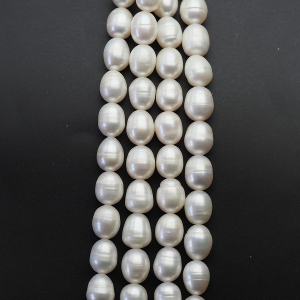 Perły Naturalne Hodowane białe ryż 8-9 mm nr 447 mm (sznur 35,5 cm)