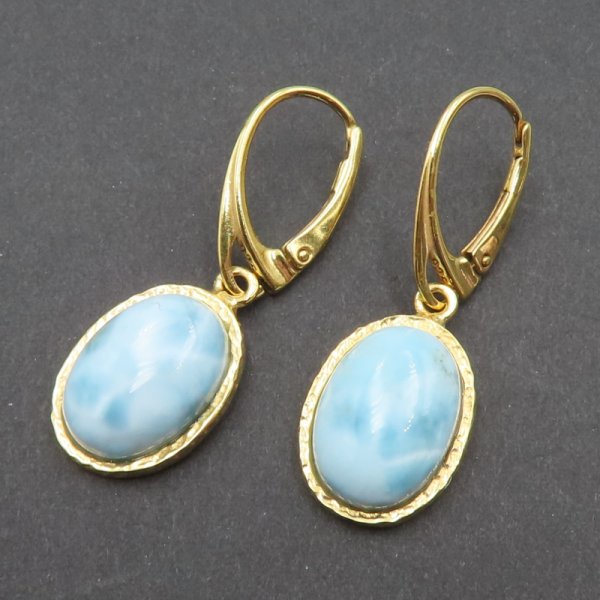 Larimar w srebrze złoconym - kolczyki 