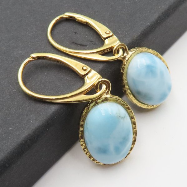 Larimar w srebrze złoconym - kolczyki 