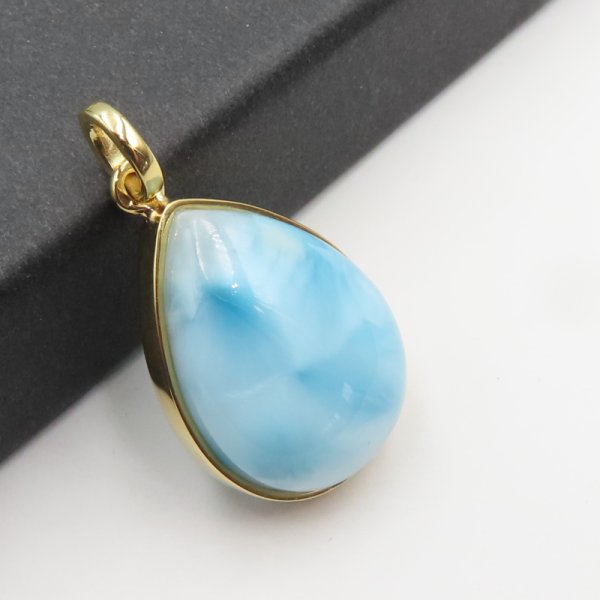 Larimar i srebro złocone - zawieszka łza