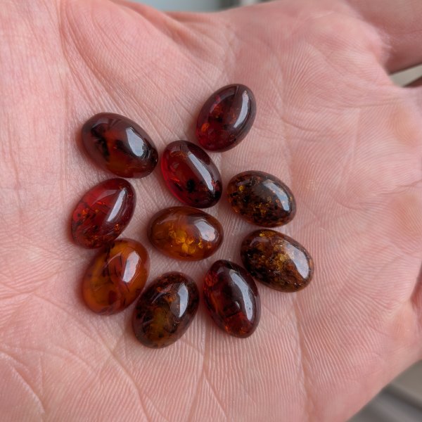 Bursztyn koniakowy kaboszony owalne 14x10 mm – pakiet 10 szt.