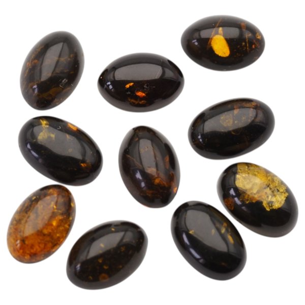 Bursztyn zielony kaboszony owalne 14x10 mm – pakiet 10 szt.