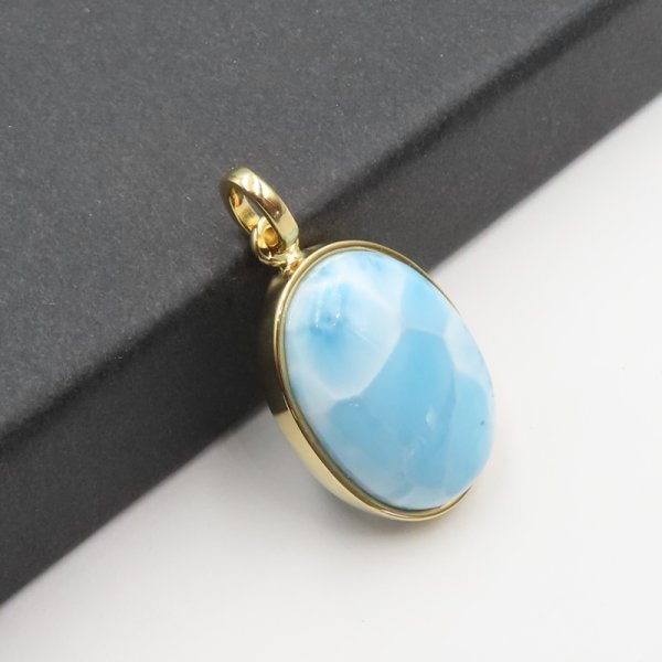 Larimar i srebro złocone - zawieszka łza