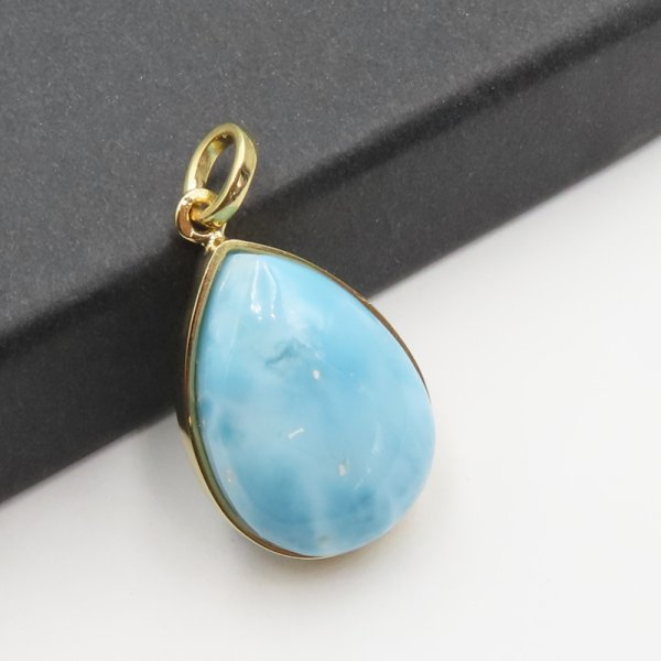 Larimar i srebro złocone - zawieszka łza