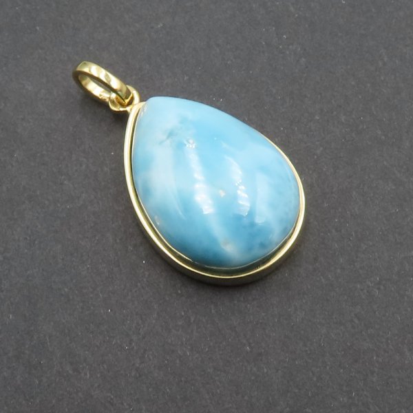 Larimar i srebro złocone - zawieszka łza