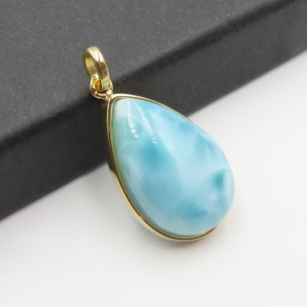 Larimar i srebro złocone - zawieszka łza